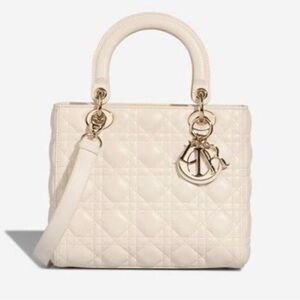 AUTHENTIC Christian Dior Medium Lady Dior - Cream Lambskin NWOT